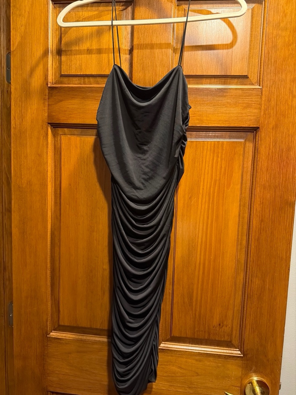 Black Ruched Slip Dress